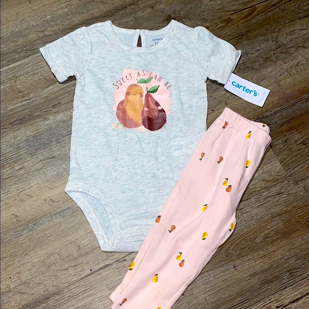 Carter's Light Gray and Pink Sweet Pears Onesie 12m NWT